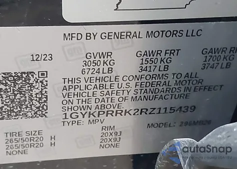 2024 Cadillac Lyriq Luxury W/1Sd z USA, uszkodzony, nr VIN 1GYKPRRK2RZ115439